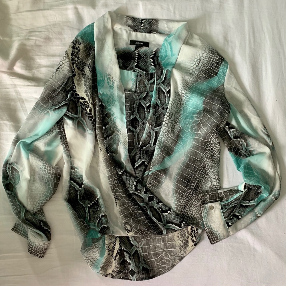 Teal, Black, & White Snake Print Top